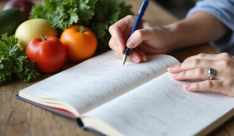Person schreibt in Ernährungstagebuch