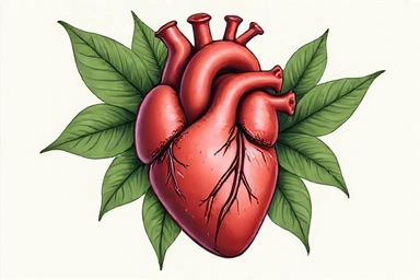 Illustration eines Herzens mit Blättern, das Herzgesundheit symbolisiert